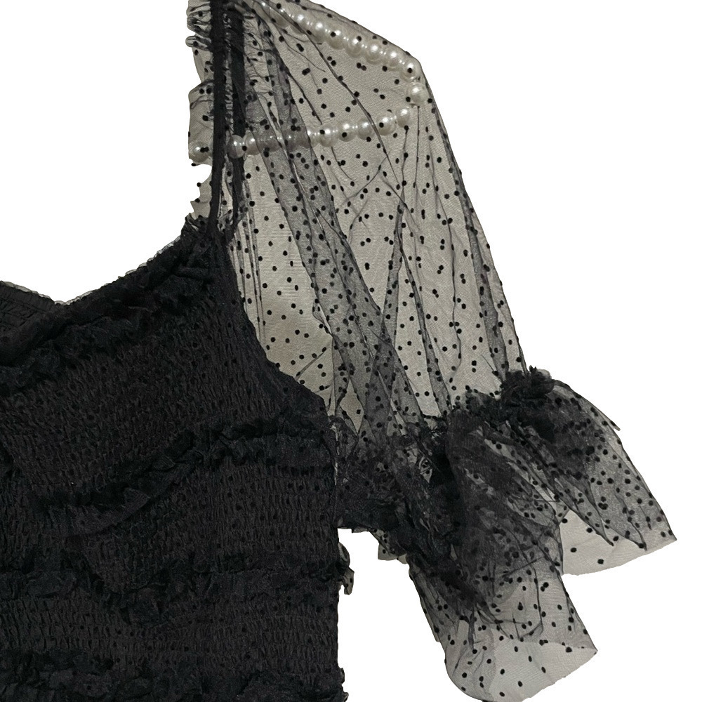 White Birch Black Swiss Dot Tulle Mini Dress M Smocked Ruffle Romantic Goth NWT - Picture 7 of 13